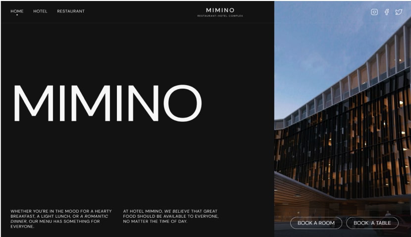 Mimino restaurant website